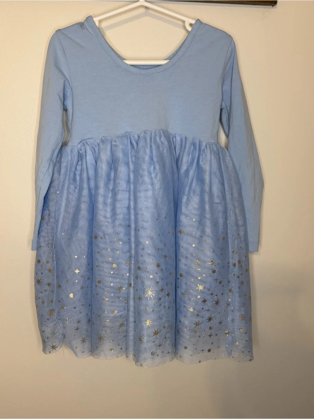 Hanna Andersson Girls Blue Star Tulle Long Sleeve Princess Dress Size 4 100 cm
